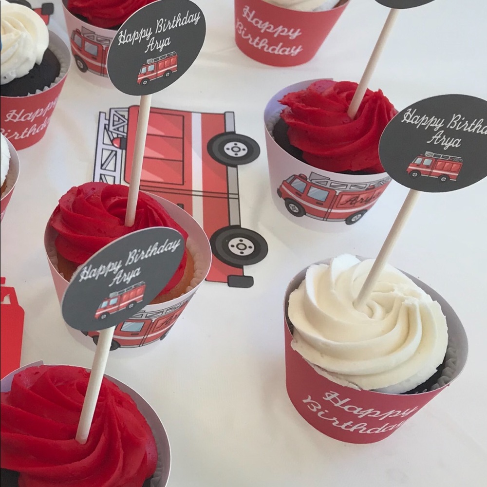 Firetruck theme cupcake decorations